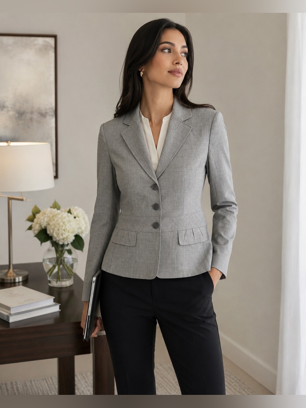 Ann Taylor LOFT Gray Peplum Blazer Size 6 Career Business Office Jacket
